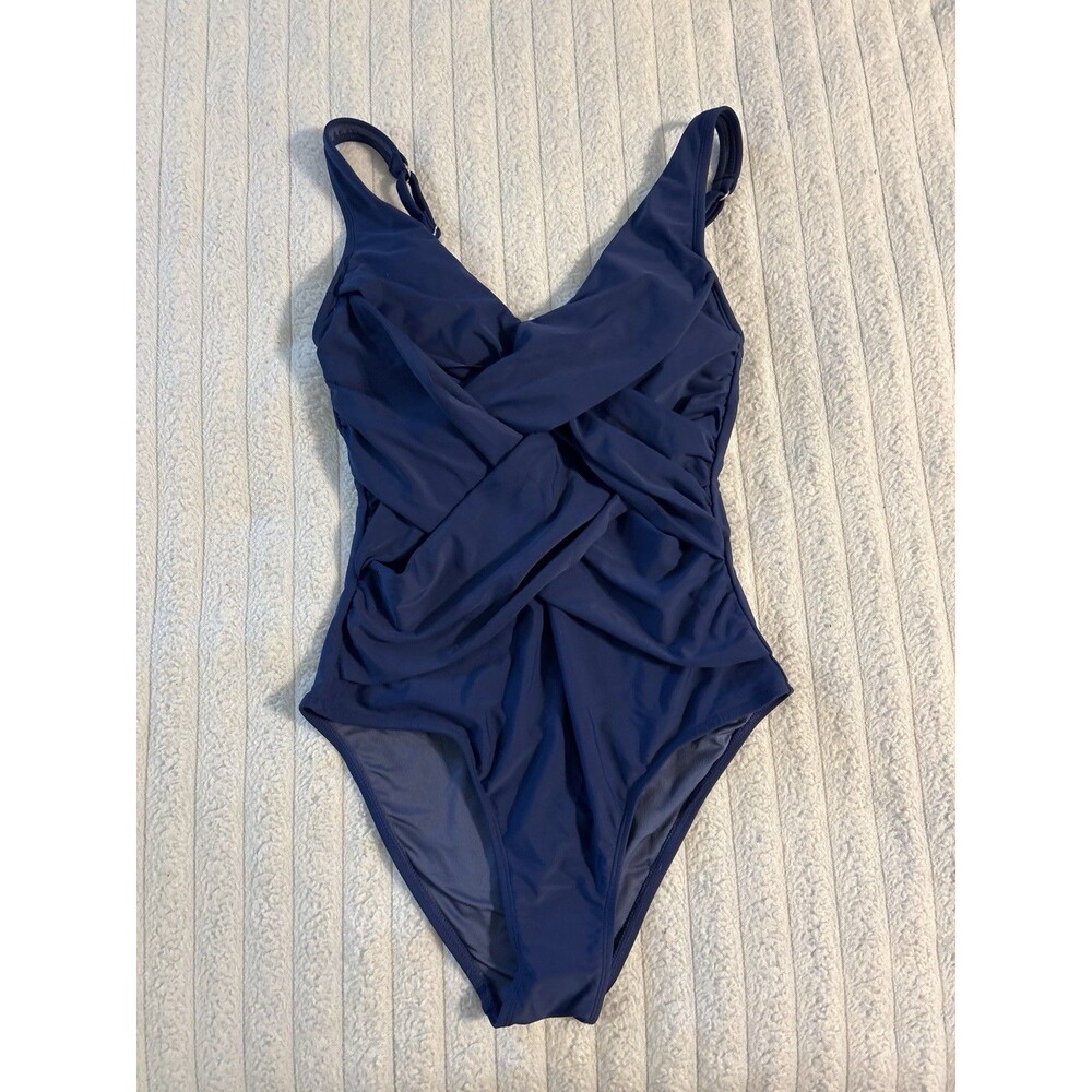 NWT Cupshe Wrap Front One Piece Navy Women's Medium Tummy Contouring Live Life